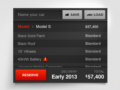 Tesla Configurator breadcrumb button configurator electric load save summary tactile tesla text field