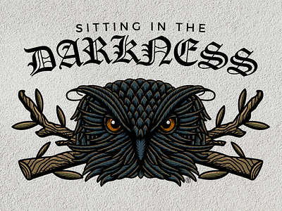 Sitting in the darkness design graphic design illustration logo owl typography vector
