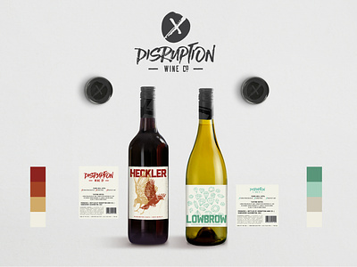 Disruption Wine Co. branding design illustration logo package design screen printing texture typography