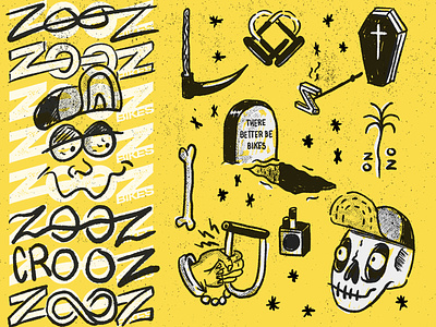 ZOOZ BIKE applepencil bikes black branding doodles gang grit halftone illustraion procreate sketch skulls texture white yellow