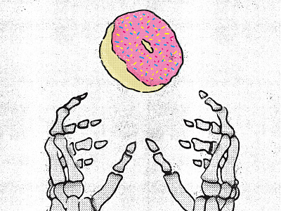 CRAVE TO THE GRAVE distressed doughnut grunge hand illustration skeleton