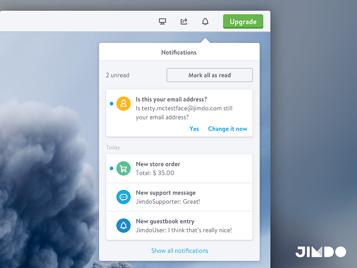 Notification Panel by Schurigeln for Jimdo on Dribbble