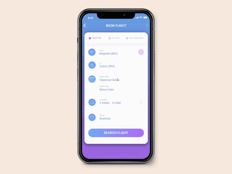 Flying Ticket Booking App Prototype