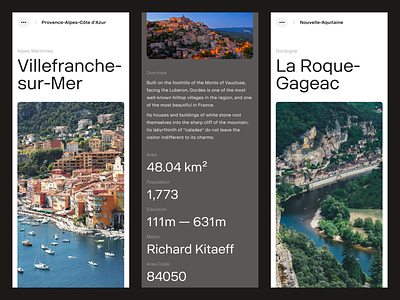 Villages In France — Directory breadcrumbs detail editorial layout mobile mobile app mobile ui stats typography
