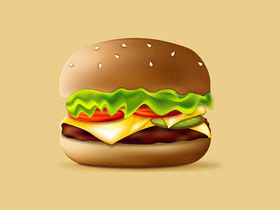 Soft beautiful delicious burger bun burger cheese cucumbers cute design fast food illustration lunch meat soft tomato vector