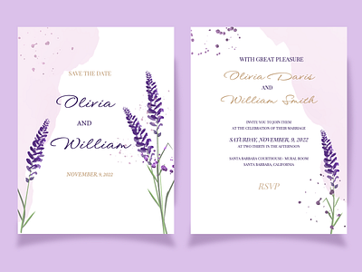 Rustic wedding invitation created with watercolor brushes design illustration invitation lavender rustic vector watercolor wedding