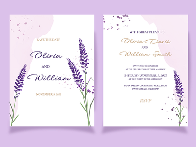 Rustic wedding invitation created with watercolor brushes