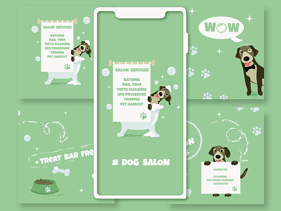 Design for a grooming salon with a dog character branding character design dog grooming illustration instagram pets poster salon vector