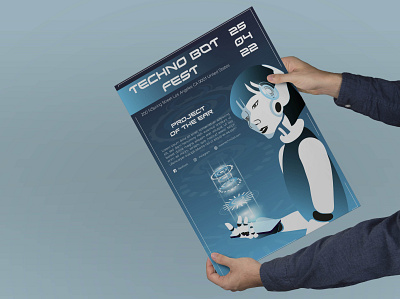 flyer design for a festival in the field of new technologies design festival flyer future illustration mobile communication poster robot science smartphone space technology vector