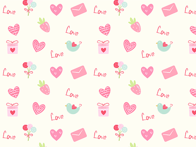 pattern for Valentine's Day bird bouquet box design flowers heart illustration love pattern strawberry symbol valentines day vector