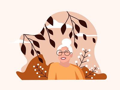 cute grandmother on autumn background