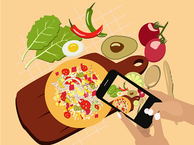 take pictures of food on the phone, view of the food from above delicious design food graphic design illustration lunch photo pizza poster snack vector