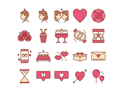 Couple Set avatar character design face flat icon illustration line love valentine vector