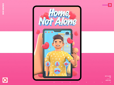 home,not alone arnoldrender c4d cute guy heart hello man pink red render stayhome