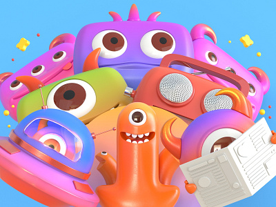 The little monsters in my phone arnold art bigeyes cute icon monsters render smile ui