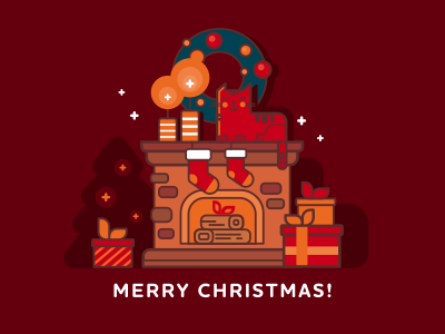 Merry Сhristmas! christmas fireplace illustration newyear redcat