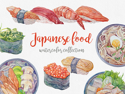 Japanese food. Watercolor collection