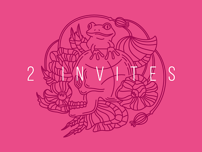 2x Dribble Invites ball frog illustration invitation invite outline pink poppy skull