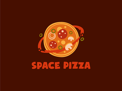 Space pizza cafe flat food logo logotype pizza planet space