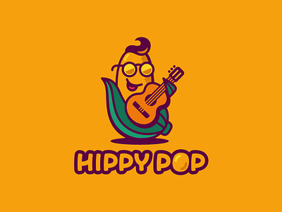Hippy pop character corn guitar hippy logo logotype mascot plant popcorn retro vegetable