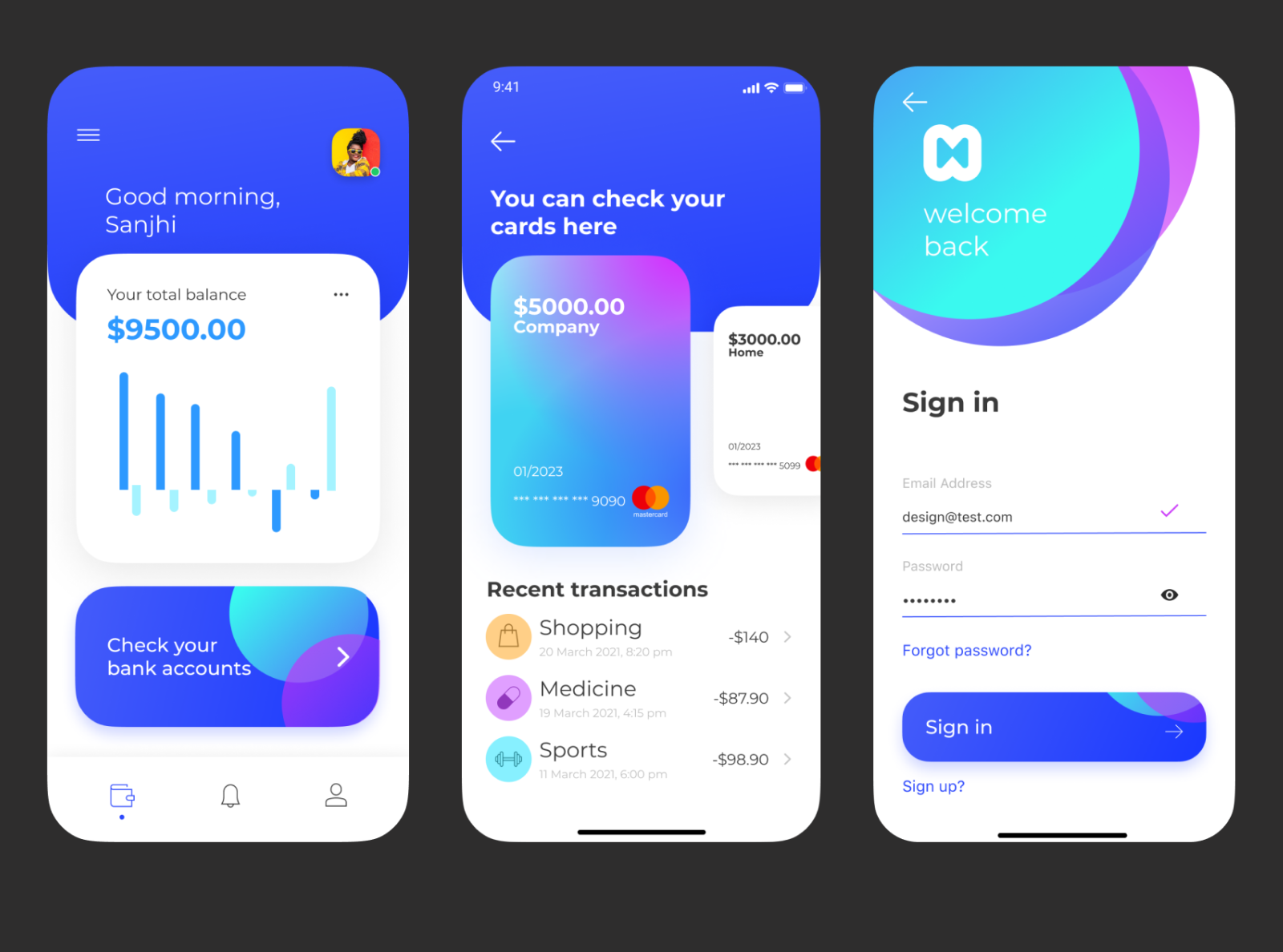 Money finance app design by Sanjhi Gorwa on Dribbble