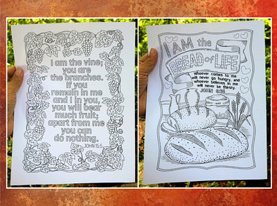 Two Bible Coloring Pages from the Book of John biblecoloring breadoflife coloriage coloringpage iamthevine pinoy ricldpartworks sampleprints