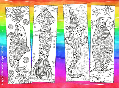 Animal Zentangle Coloring Bookmarks animal animalzentangle coloringbookmarks digitaldownload etsy printable zendoodle zentangle