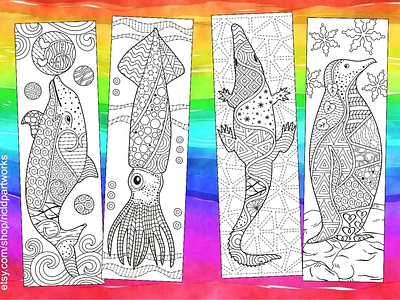Animal Zentangle Coloring Bookmarks