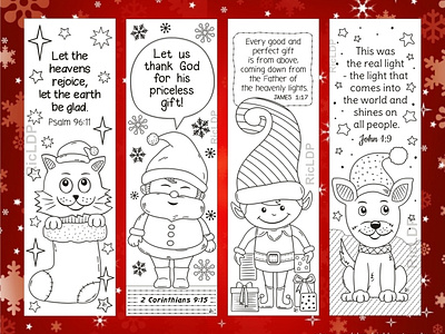 Four Christmas Coloring Bookmarks by Eric Dela Paz on Dribbble