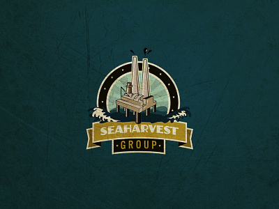 Seaharvest badge blue branding illustrator logo oil retro water