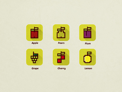 Pixel Fruit Icon Set design flat fruit icon illustrator long shadow pixel simple