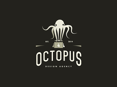 Octopus Design Agency Logo corporate identity creative design illustrator logo octopus retro simple tentacles white