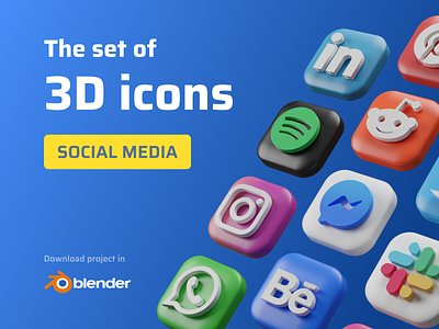 The set of 3D icons - SOCIAL NETWORKS 3d blender graphic design icon set icons social media