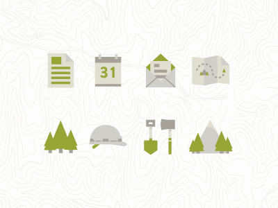 Forestry Icon Set axe forest icons mountain shovel trees