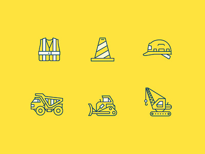 WIP Construction Safety Icons bulldozer cone construction crane dumptruck helmet icon icons line safety truck