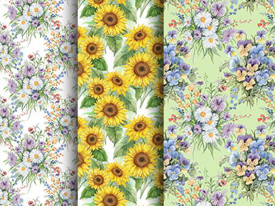 Watercolor patterns, flowers azalea bouquet design flowers pansy pattern sunflower textile watercolor