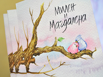 Wedding invitation design with watercolor anacapree birds colors design flowers invitation love watercolor wedding