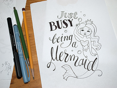 Just busy being a mermaid cute illustration lettering mermaid