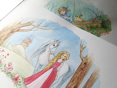 Watercolor illustrations castle cute fairy horse illustrations nature princess watercolor