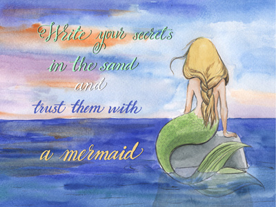Mermaid wisdom :) illustration mermaid poster quote sea secret watercolor