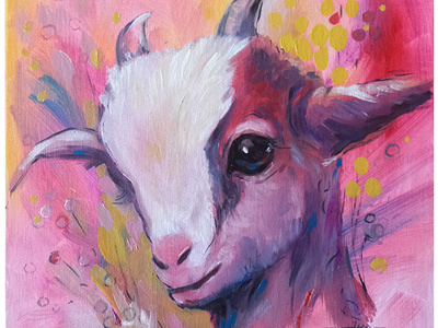 Purple cute goat art colorful cute goat little oil painting purple