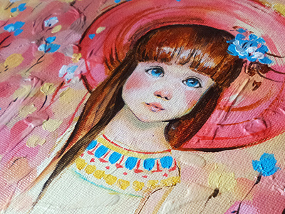 Girl with red hat blue eyes girl hat oil painting red