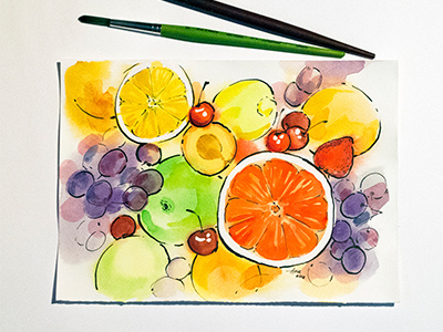 Fruits colors fruits fun ink mix watercolor