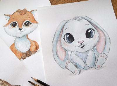 Cutе illustrations for children animals bunny children childrens illustration color pencils cute fox illustration watercolor