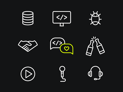 Icon Set for German Developers' Platform artwork corporatedesign design designinspiration developer icon illustration inspire lotum minimal outline podcast sketch vector