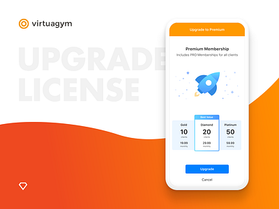 Upgrade To Premium android app design fitness graphic gym icon illustration interface ios iphonex packages profile rocket spaceship stars ui upgrade ux vector
