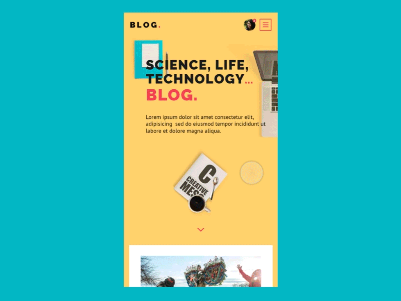Blog Mobile Version animation article blog gif life principle science scroll technology web yellow