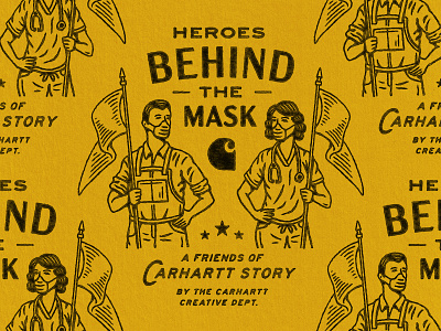 Carhartt: Heroes Behind The Mask badge design graphic illustration logo texture travis pietsch vintage woodcut