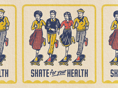 Skate For Your Health badge design drawing graphic design illustration retro skateboard stamp texture travis pietsch typogaphy vintage woodcut