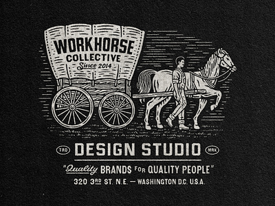 WorkHorse Design (1/3) badge branding design graphic design horse horse logo illustration logo stamp texture travis pietsch typography vintage woodcut